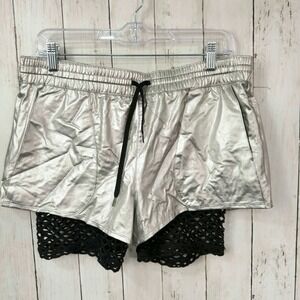 Forever 21 Women's Silver Metallic Mesh Layered Athletic Shorts Size Large